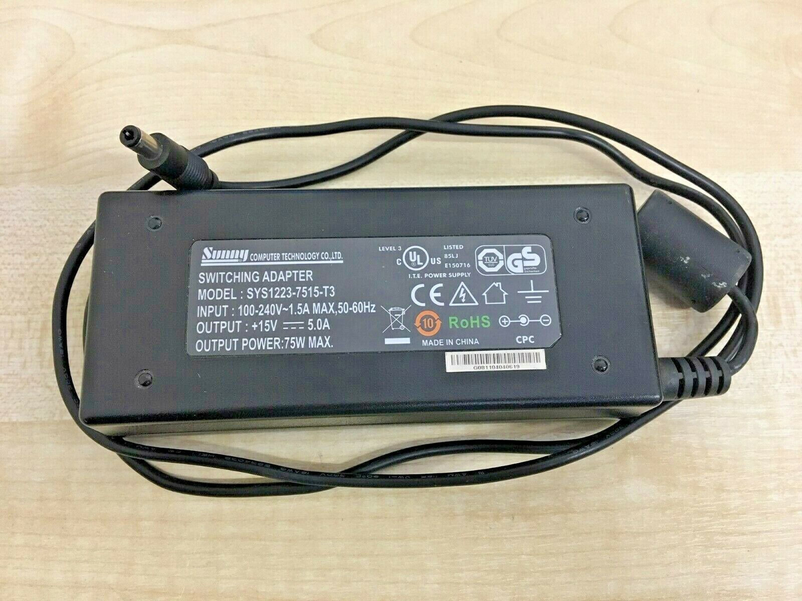 NEW SUNNY SYS1223-7515-T3 15V 5.0A SWITCHING ADAPTER